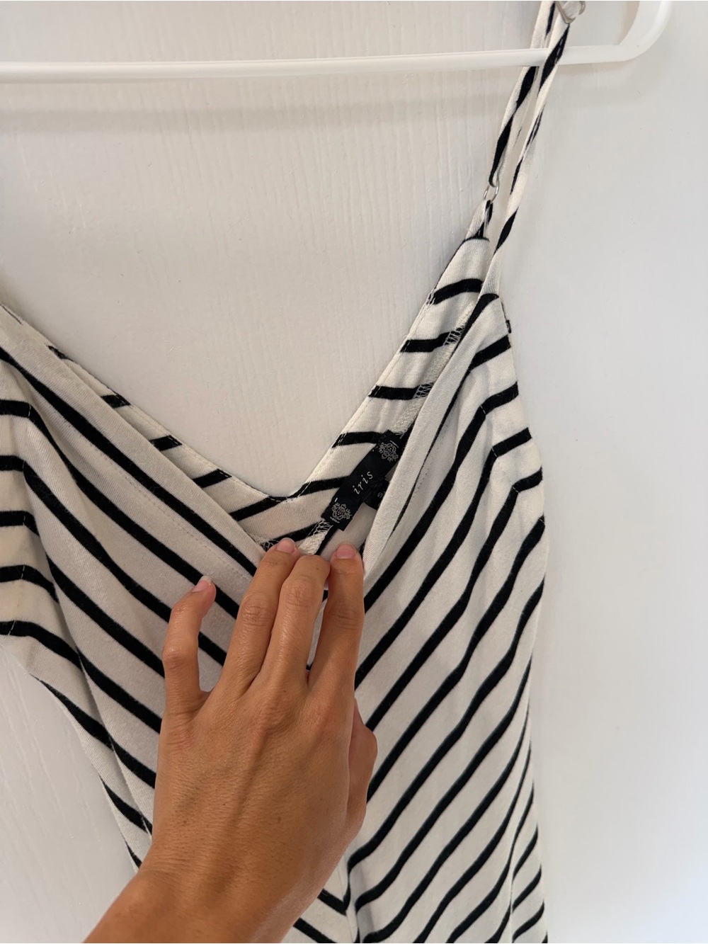 Striped Black and White Maxi Dress with Spaghetti Straps - Picture 3 of 4